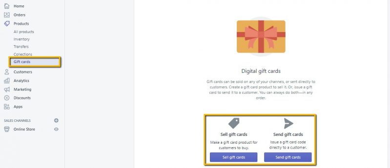 Shopify Product Gift Cards