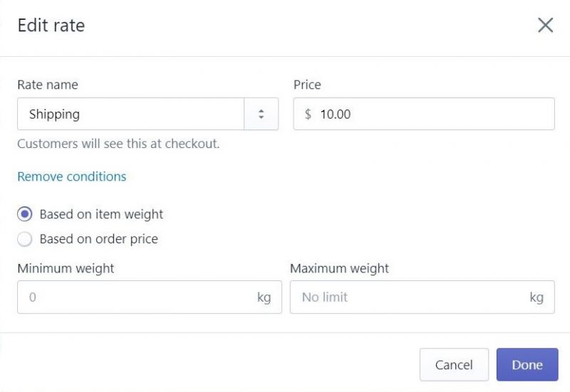 Shipping Conditions in Shopify