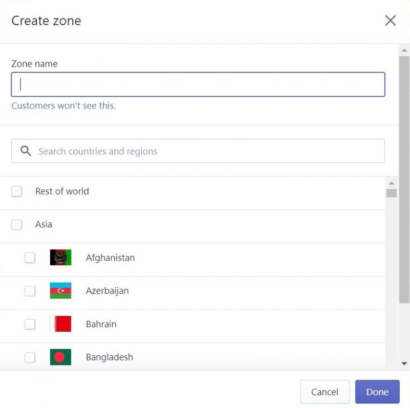 Create shipping zone